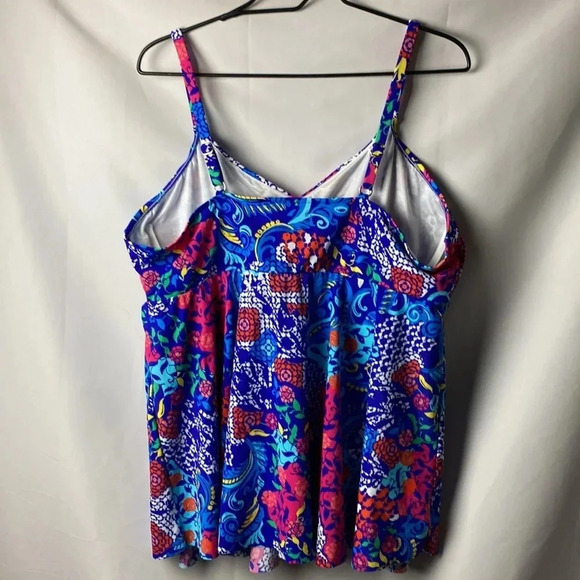 JMS JUST MY SIZE WOMENS SWIM TOP SIZE 22W ROYAL BLUE FLORAL PRINT UNDERWIRE - Picture 6 of 11